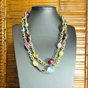 Talbots Vintage Multicolor Faux Double Sided Gemstone Necklace